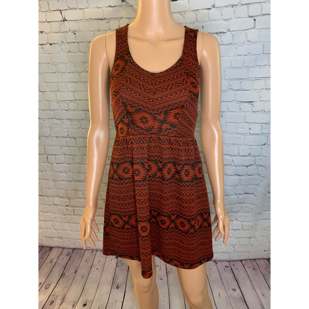 The Impeccable Pig burnt orange & Black Printed Dress size small boho